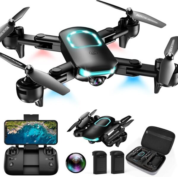 Drone with 1080P Camera for Beginners, 2025 𝑵𝑬𝑾 Foldable Drone with Upgrade Altitude Hold, Gestures Selfie, Waypoint Fly, Headless Mode, 3D Flip, One Key Start, 3 Speed Mode, Circle Fly, 2 Batteries
