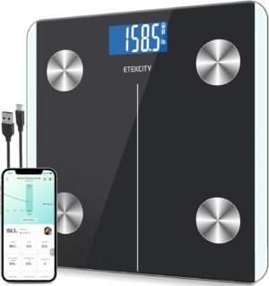 Etekcity Smart Rechargeable Body Fat Scale, Digital Bathroom Scale for Body Weight and Muscle, Accurate Weighing Machine for People Sync with Smartphone App, 400lb, Black