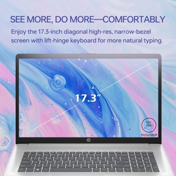 HP 17t Performance Business Laptop, 17.3" FHD, Intel Core i7-1355U, 64GB RAM, 4TB SSD, Fingerprint Reader, HDMI, SuperSpeed USB, Wi-Fi 6, Backlit Keyboard, Windows 11 Pro, Silver