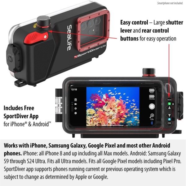 SeaLife SportDiver Ultra Underwater Smartphone Scuba Housing & Sea Dragon 2500 Lumen Light, Waterproof Photography, Easy Camera Controls, Fits Most Phones