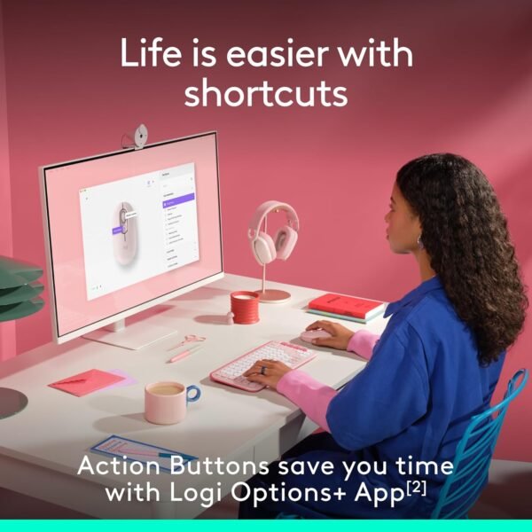 Logitech POP Mouse, Compact and Portable Wireless Bluetooth Mouse with Programmable Buttons and Quiet Clicks, Easy-Switch Between up to 3 Devices, Laptop, Tablet, PC - Rose