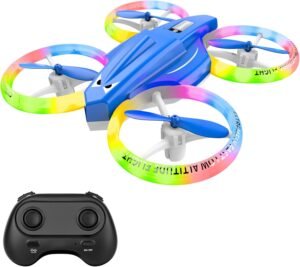 Drone, Mini Drone for Kid and Beginner, Drone with Led Light, Small Indoor Rc Drone with 360 Flip, 2 Batteries, One Key Take Off Landing, Kids Flying Toy Gift for Boy and Girl（Dark Blue)