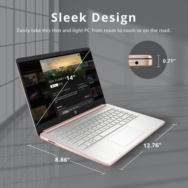 HP-Laptops 14inch-Rose Gold Windows 11-32GB RAM - 192GB Storage - Microsoft 365 - Quad-core Intel Celeron N4120 - USB Type-C - SD Card Reader - 13Hours Battery Life - Wireless-AC - HDMI