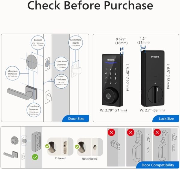 Philips Wi-Fi Smart Door Lock, Keyless Entry Door Lock with App Control,Fingerprint ID,Auto Lock,Keypad Deadbolt with Wi-Fi Bridge Adaptor,Smart Locks for Front Door-Matte Black