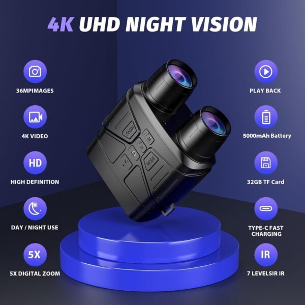 715jjeMU9QL._AC_SL1500_.jpg Night Vision Goggles - 4K Night Vision Binoculars with 5000mAh Rechargeable Battery, 32GB TF Card can Save Photo and Video, 3'' HD Screen for Camping & Security, Black