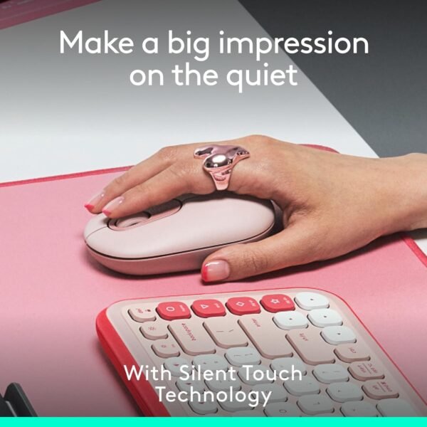 Logitech POP Mouse, Compact and Portable Wireless Bluetooth Mouse with Programmable Buttons and Quiet Clicks, Easy-Switch Between up to 3 Devices, Laptop, Tablet, PC - Rose