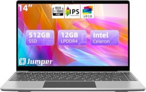 jumper Laptop, 12GB LPDDR4 RAM, 512GB SSD ROM, 14 Inch 1080p FHD IPS Screen, Windows 11 Laptops Computer with Celeron 4-Core Processor, UHD Graphics 600, 2 Stereo Speaker, Lightweight, Portable.