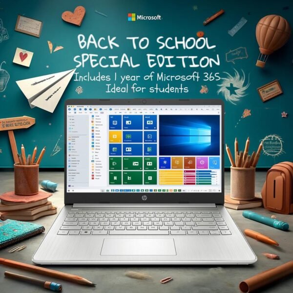 HP 14 Laptop • Back to School Limited Edition with Microsoft 365 • 4-Core Intel CPU • 16GB RAM • 1.6TB Storage (128GB OnBoard + 512GB P500 Portable SSD + 1T OneDrive) • Natural Silver • Win 11