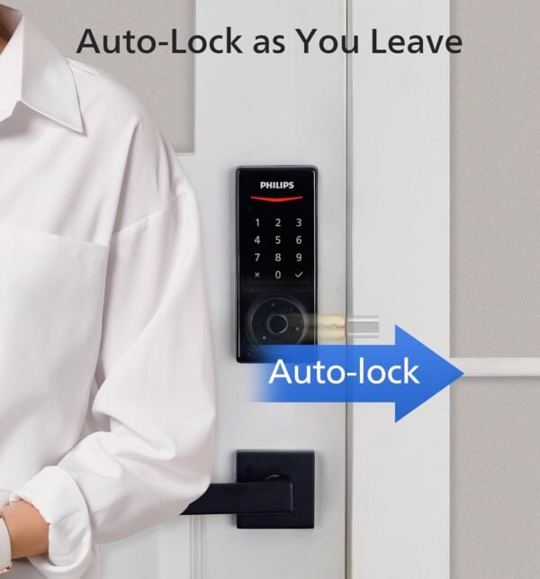 Philips Wi-Fi Smart Door Lock, Keyless Entry Door Lock with App Control,Fingerprint ID,Auto Lock,Keypad Deadbolt with Wi-Fi Bridge Adaptor,Smart Locks for Front Door-Matte Black