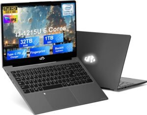 NIMO 15.6 FHD IPS Business Laptop Computer, 12th Gen Intel Core i3-1215U (6 Cores, Up to 4.4GHz, Beat i5-1135G7), 32GB RAM, 1TB SSD, Fingerprint, Backlit Keyboard, Wi-Fi 6, Win 11, Gray