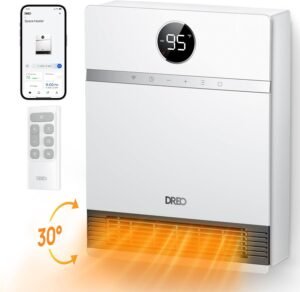 Dreo Smart Wall Heater, IP24 Electric PTC Space Heater for Indoor Use, 30° Oscillation, Adjustable Thermostat, Remote Control, Works with Alexa, 24H Timer, Easy-mounted Heater for Bedroom, Office