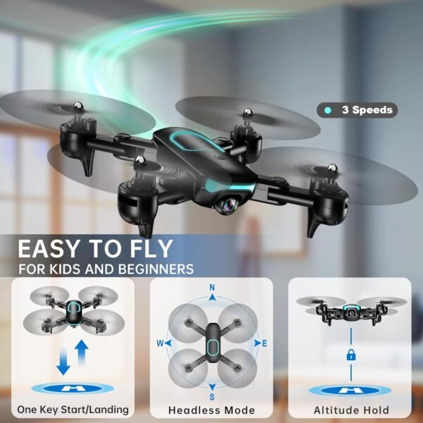 Drone with 1080P Camera for Beginners, 2025 𝑵𝑬𝑾 Foldable Drone with Upgrade Altitude Hold, Gestures Selfie, Waypoint Fly, Headless Mode, 3D Flip, One Key Start, 3 Speed Mode, Circle Fly, 2 Batteries