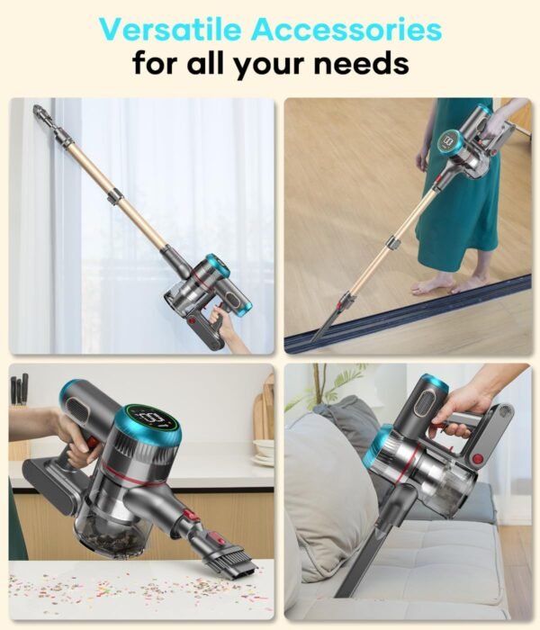 Cordless Vacuum Cleaner, 550W 45KPA 60 Mins Runtime Vacuum Cleaners for Home with Smart Display, Stick Vacuum with Charging Dock Station Removable Battery, Handheld Vacuum for Pet Hair/Carpet/Floor