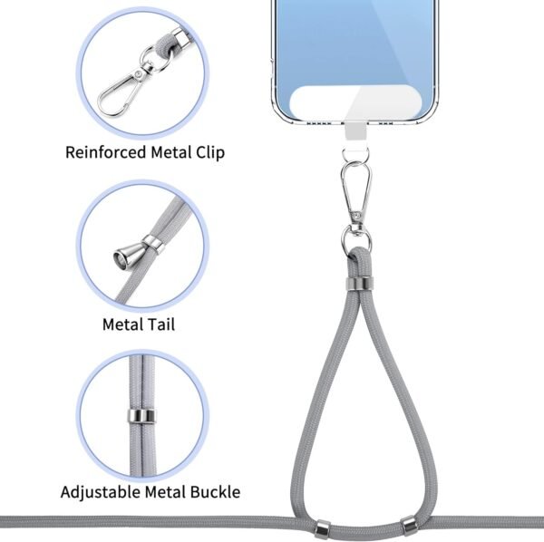 CACOE Phone Lanyard 2 Pcs-1 Pcs Adjustable Neck Strap,1 Pcs Wrist Strap,2 Pcs Pads,Universal Crossbody Multifuctional Cell Phone Lanyards Compatible with Most Smartphones(Gray)