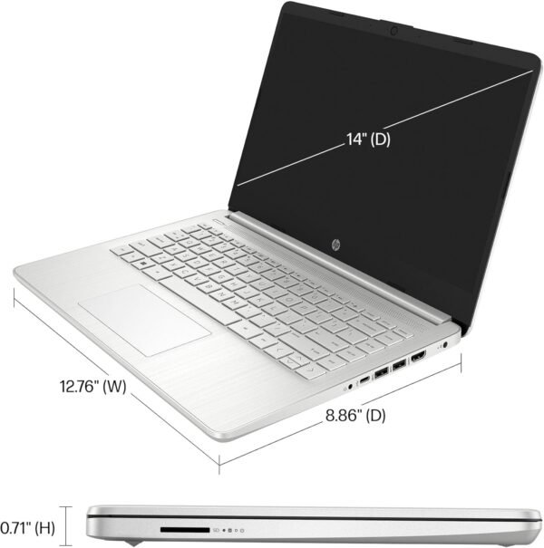 HP 14 Laptop (14" Anti-glare, Intel Celeron N4120, 16GB RAM, 256GB Storage (128GB eMMC + 128GB IST SD Card)) School & Business, 11Hr Battery Life, 1-Year Office 365, Win 11 Home S w/AI Copilot, Silver
