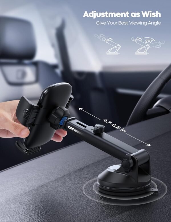 Lamicall Cell Phone Holder Car - [Ultra 70LBS Suction] Phone Mount for Car Quick Release Adjustable Car Phone Holder Mount Dashboard for iPhone Smartphone (Dark Grey)