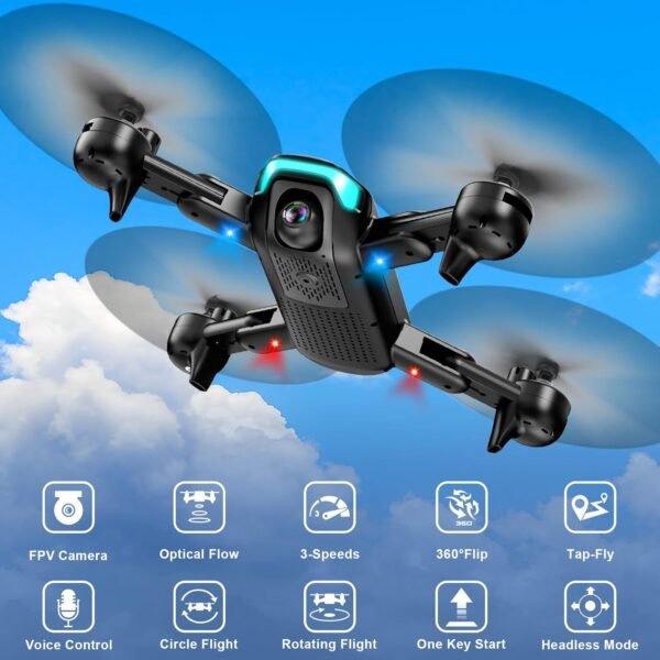 Drone with 1080P Camera for Beginners, 2025 𝑵𝑬𝑾 Foldable Drone with Upgrade Altitude Hold, Gestures Selfie, Waypoint Fly, Headless Mode, 3D Flip, One Key Start, 3 Speed Mode, Circle Fly, 2 Batteries