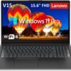 Lenovo V15 Business Laptop Computer, 15.6" FHD Display, Intel Dual-Core CPU, 16GB DDR4 RAM, 256GB PCIe SSD, WiFi 6, Bluetooth 5.2, RJ-45, Type-C, HDMI, Numeric Keypad, Black, Windows 11 Pro, Tichang