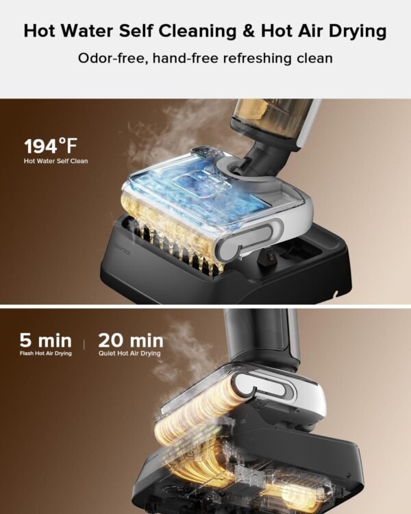 roborock F25 Wet Dry Vacuum Cleaner, Cordless Vacuum Mop All in One with 20000Pa, 194°F Hot Air Flash Drying & Hot Water Self Cleaning, Zero-Tangle Wet Mop Cleaner for Hard Floor, 180° Lie Flat