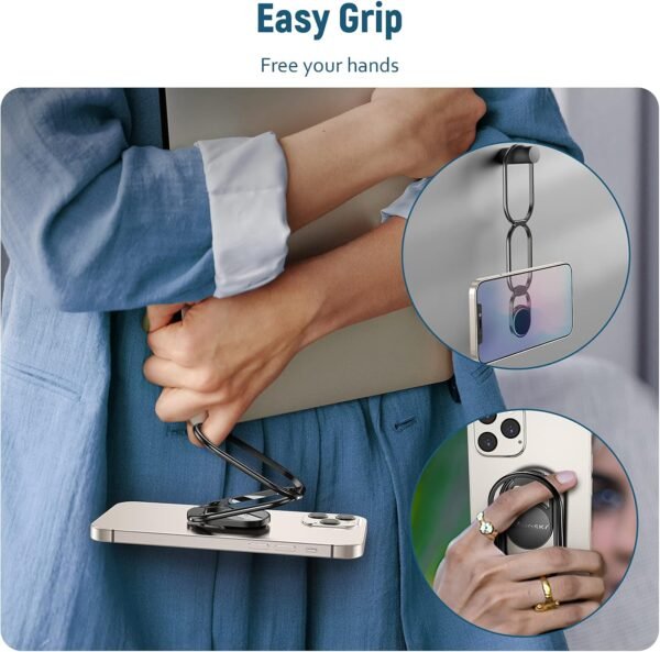 71EVXTgcNL._AC_SL1500_.jpg Phone Ring Holder-with Car Magnetic Phone Mount Metal Phone Ring Finger Kickstand Black Cell Phone Grip Compatible with iPhone iPad Smartphones Tablets