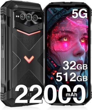 DOOGEE V Max Pro 5G Rugged Smartphone,22000mAh 32GB+512GB/TF 2TB Rugged Phone Unlocked Android 14,108MP+20MP Rugged Cell Phone,6.58" FHD+120Hz IPS Screen,IP68/IP69K Waterproof Phone,NFC/Face ID/WIFi 6