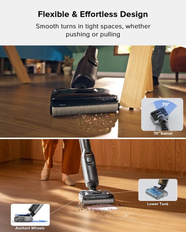 roborock F25 Wet Dry Vacuum Cleaner, Cordless Vacuum Mop All in One with 20000Pa, 194°F Hot Air Flash Drying & Hot Water Self Cleaning, Zero-Tangle Wet Mop Cleaner for Hard Floor, 180° Lie Flat