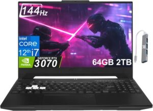 ASUS TUF Dash F15 Gaming Laptop (15.6" 144Hz, Geforce RTX 3070 8GB (Beat RTX 4060), 64GB DDR5 RAM, 2TB PCle SSD, Intel 12th Gen i7-12650H), Thunderbolt 4, Backlit KB, IST Hub, Win 11 Home, Black