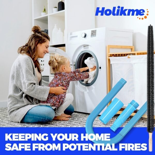 Holikme 2 Pieces Dryer Vent Cleaner Kit, Dryer Lint Vacuum Attachment and Flexible Dryer Lint Brush, Dryer Vent Vacuum Hose Attachment, Blue