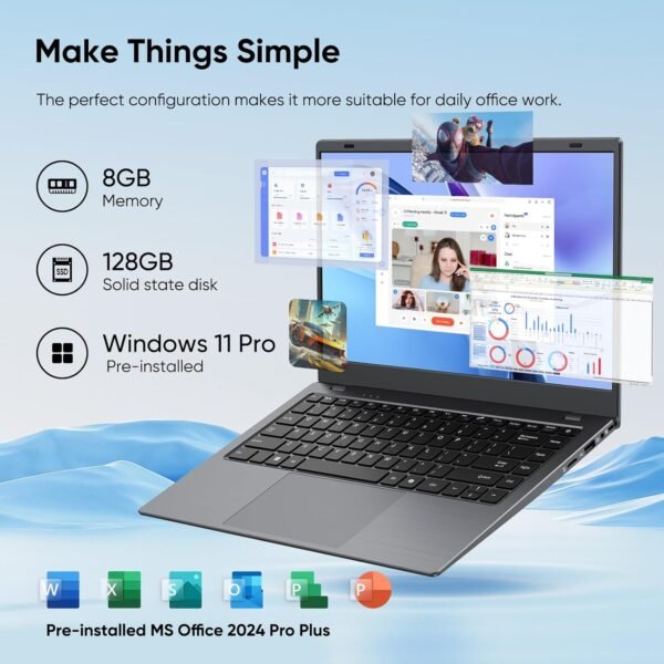 14.1" Windows 11 Pro Laptop Computer 8GB RAM 128GB SSD, Intel Celeron N5095(4C4T, up to 2.9Ghz) IPS Display, HDMI, Dual Band WiFi, BT5.0 Light and Thin Notebook PC for Work, School Student