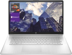 HP 2023 17 Laptop, 17.3" FHD Display (1920 x 1080), AMD Ryzen 7 7730U Processor (Beats i7-1260P), 16GB RAM, 1TB PCIe SSD, Backlit Keyboard, Wi-Fi 6, Webcam, HDMI, Windows 11 Pro, Silver