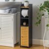 AOJEZOR Toilet Paper Holder Stand: Small Bathroom Storage Cabinet - Black - Bamboo