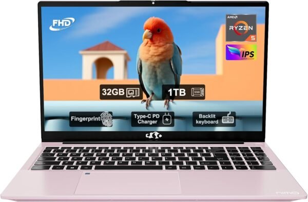 15.6" FHD IPS Business Laptop, 32GB RAM 1TB SSD, AMD Ryzen 5(Beat i3-1215U, 4 Cores Up to 3.7GHz), 65W Type-C, 2 Years Warranty, Fingerprint, Backlit Keyboard, Wi-Fi 5, BT5.2, Numpad, Rose Gold