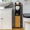 AOJEZOR Toilet Paper Holder Stand: Small Bathroom Storage Cabinet - Black - Bamboo