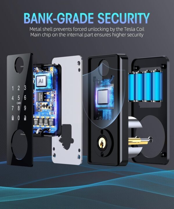 Keyless Entry Fingerprint Door Lock - Smart Deadbolt Lock for Front Door with Keypad - Electronic Lock with APP - Biometric Digital Lock with Code - Auto Lock
