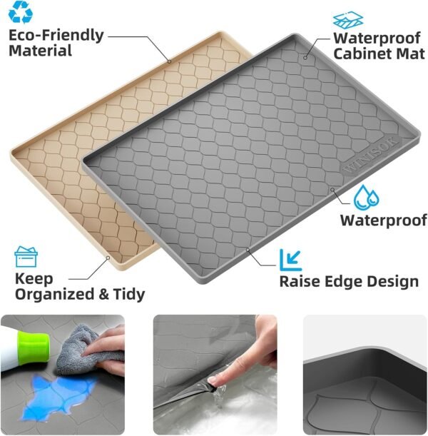 Waterproof Under Sink Mat 34" x 22" Cabinet Liner for Kitchen and Bathroom, Shelf and Counter Protector, Organizers and Storage, Silicone Drip Tray, Gadgets and Accessories