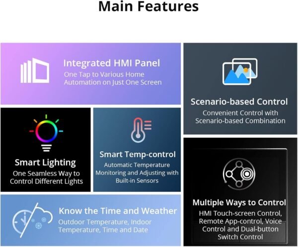 SONOFF Smart Switch, 2-Switch Panel Home Control, WiFi Smart Scene Wall Switch with Touchscreen, Smart Temperature Function, Lights Control, Compatible with Alexa and Google Home, NSPanel (1, White)