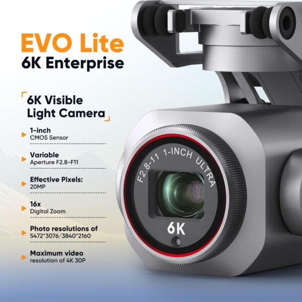 Autel Robotics EVO Lite 6K Enterprise, 1'' CMOS 6K Camera, F2.8~F11 Aperture,16x Digital Zoom, 40 Minutes Flight, 2025 AI Target Recognition, 12KM Transmission, Autel Smart Controller SE V2