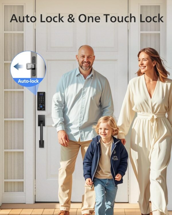 Philips Wi-Fi Smart Lock with Handle, Keyless Entry Keypad Door Lock with Handle, Front Door Deadbolt Set with WiFi Gateway, App Control, Fingerprint Unlock, PIN Code Unlock, Auto Locking