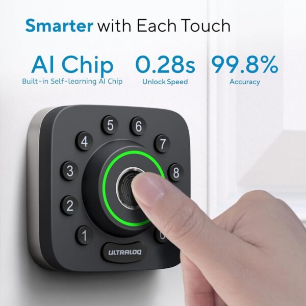 ULTRALOQ U-Bolt Pro WiFi Smart Lock with Door Sensor, 8-in-1 Keyless Entry Door Lock with Fingerprint ID, App Remote Control, Built-in WiFi Keypad Deadbolt, Auto Unlock, IP65 Waterproof, Easy Install