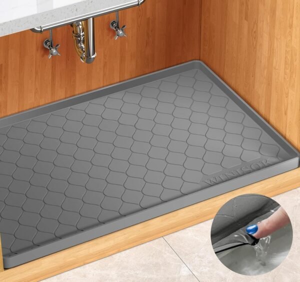 Waterproof Under Sink Mat 34" x 22" Cabinet Liner for Kitchen and Bathroom, Shelf and Counter Protector, Organizers and Storage, Silicone Drip Tray, Gadgets and Accessories