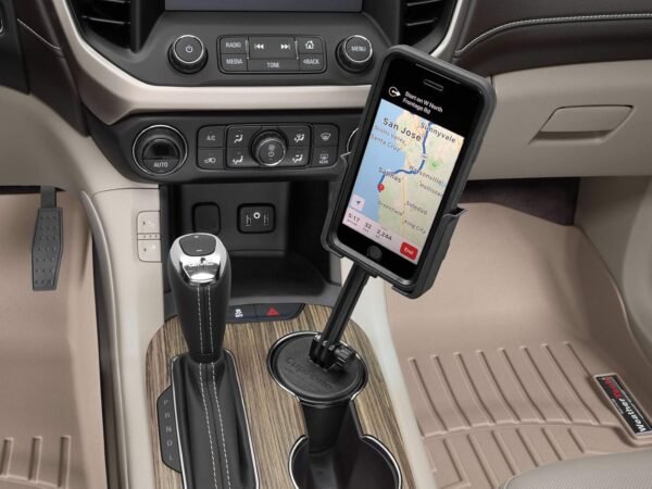 WeatherTech CupFone with Extension – Adjustable, Universal Cup Holder Cell Phone Mount Car & Truck Accessory – Best Design for iPhone & Smartphone Charging – Black Plastic Knobs
