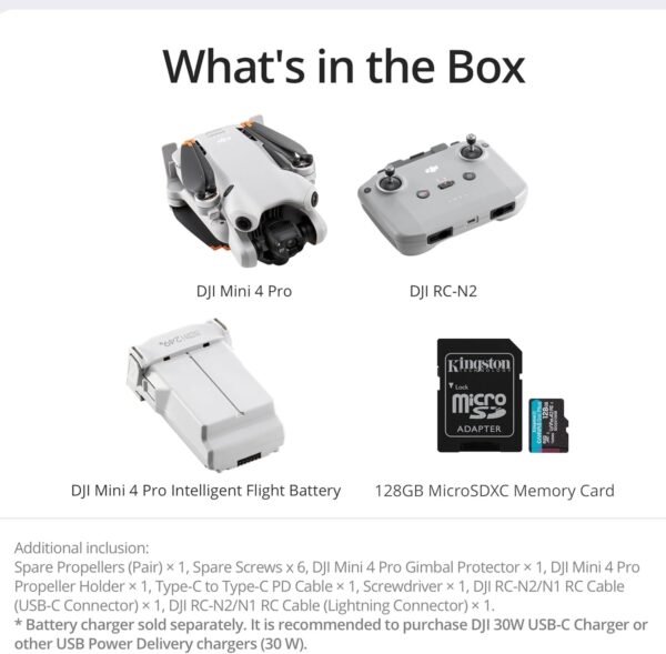 DJI Mini 4 Pro Quadcopter Drone with 128GB Card- Lightweight and Foldable Mini Camera Drone with 4K HDR Video, True Vertical Shooting, Obstacle Sensing and Intelligent Features (2 Items)