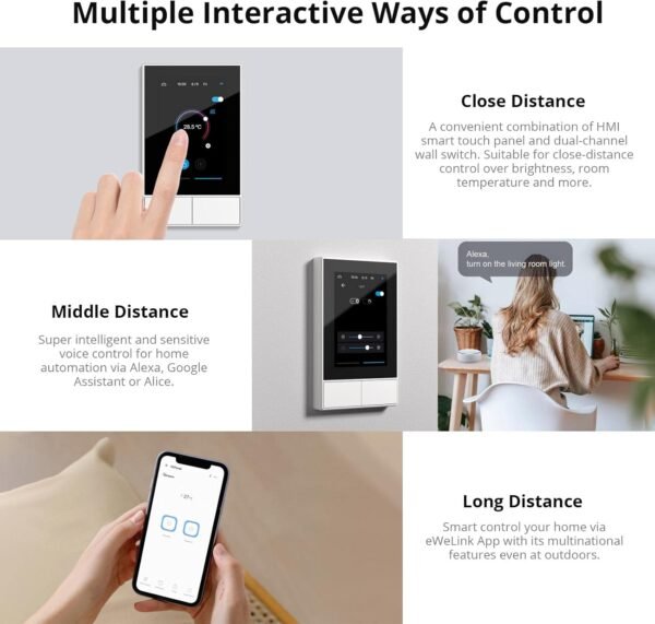 SONOFF Smart Switch, 2-Switch Panel Home Control, WiFi Smart Scene Wall Switch with Touchscreen, Smart Temperature Function, Lights Control, Compatible with Alexa and Google Home, NSPanel (1, White)