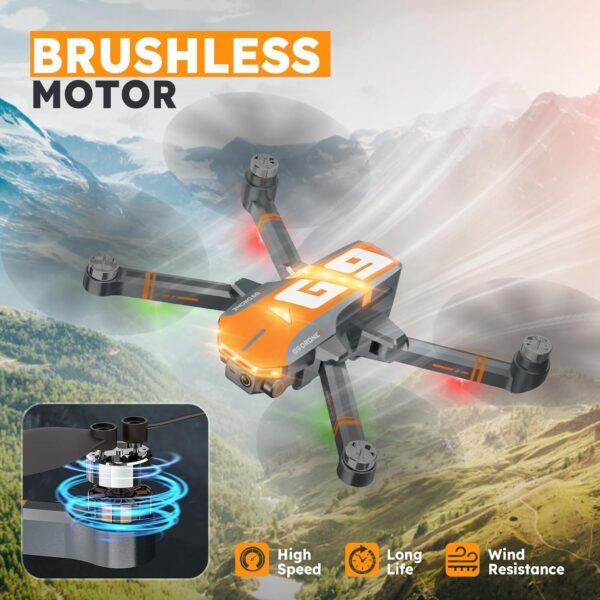 GPS Drones with 4K Camera for Adults with Brushless Motor and Follow Me Mode,Long Flight Time and Distance,5G FPV Transmission and Auto Return,G9 Foldable RC Quadcopter for Beginner and Kids,Under249g (Dark gray)