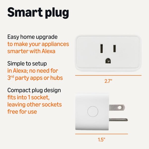 Amazon Basics Smart Plug, Works with Alexa Only, 2.4 GHz Wi-Fi, No Hub Required, 2 Pack, White