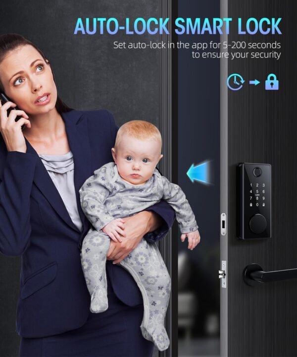 Keyless Entry Fingerprint Door Lock - Smart Deadbolt Lock for Front Door with Keypad - Electronic Lock with APP - Biometric Digital Lock with Code - Auto Lock