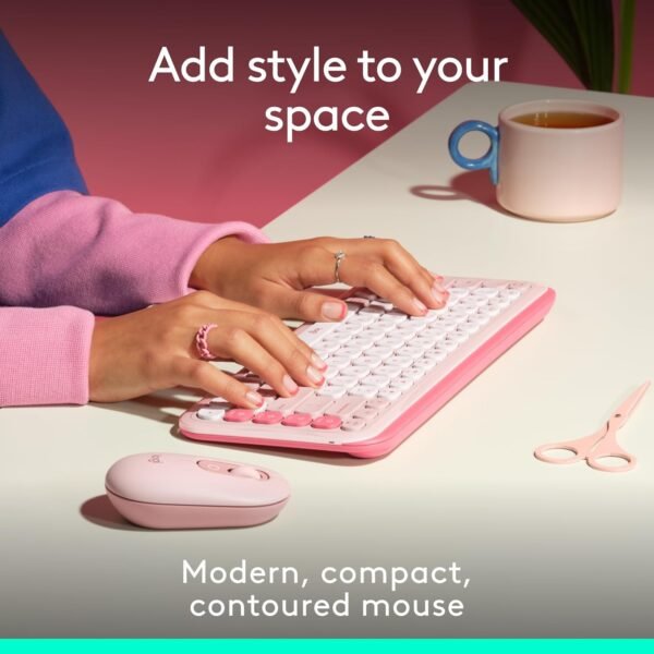 Logitech POP Mouse, Compact and Portable Wireless Bluetooth Mouse with Programmable Buttons and Quiet Clicks, Easy-Switch Between up to 3 Devices, Laptop, Tablet, PC - Rose