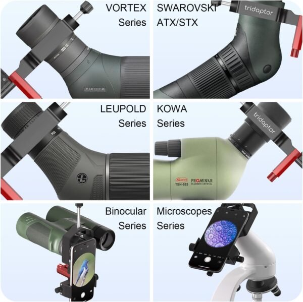 tridaptor - Universal Phone Scope Digiscoping Adapter|High-Precision XYZ Metal Telescope Mount 3-Axis Smartphone Holder for Spotting Scope Monocular Binos|Fits All Cell Phone Camera/Max 2.4" Eyepiece