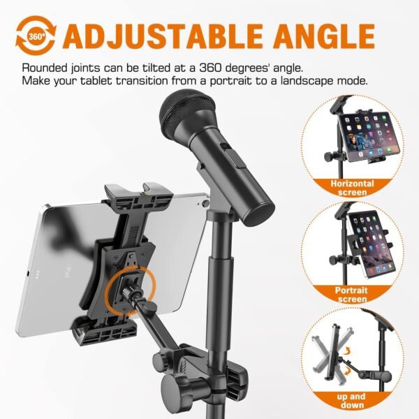 Tablet Holder for Microphone Stand, Mic Music Stand Tablet Holder for iPad, Smartphone Tablet Mic Stand Mount for Shee Music Fits Devices from Screen Size 4.7 to 12.9 Inches