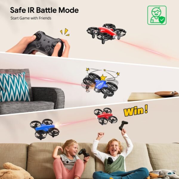 TOMZON A24 Mini Drone for Kids with Battle Mode, Kids Drone with Throw to Go, High Speeds Rotation, Self Spin & 3D Flip, RC Quadcopter with Altitude Hold, Headless Mode, 4 Batteries, Red & Blue 2 Pack